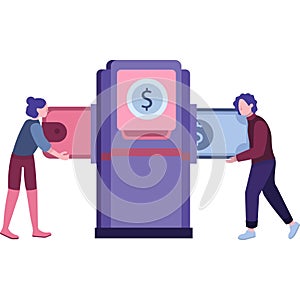 Money transaction icon people using atm service