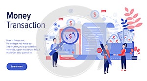 Money transaction web banner template, vector flat illustration