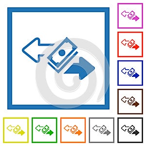 Money transactions flat framed icons