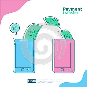 money transfer concept for E-commerce market or shopping online with people character. mobile payment illustration for social