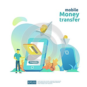money transfer concept for E-commerce market or shopping online with people character. mobile payment illustration for social