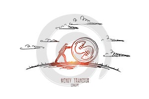 Money transfer concept. Hand drawn isolated vector.