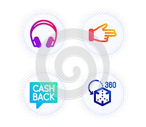 Money transfer, Headphones and Click hand icons set. Augmented reality sign. Vector