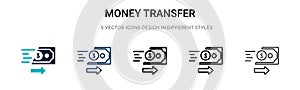 Money transfer icon in filled, thin line, outline and stroke style. Vector illustration of two colored and black money transfer