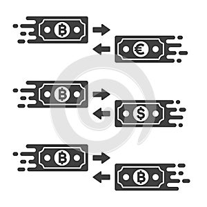 Money Transfer Icons Set, Currency Exchange Logo, Crypto Financial Services. Vector