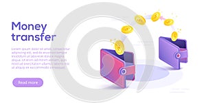 Money transfer from and to wallet in isometric vector design. Ca