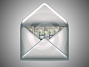 Money transfer - US dollars in opened envelope