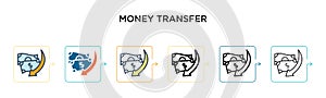 Money transfer vector icon in 6 different modern styles. Black, two colored money transfer icons designed in filled, outline, line
