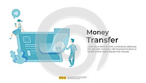 money transfer vector illustration concept for E-commerce market or shopping online with people character. mobile payment for
