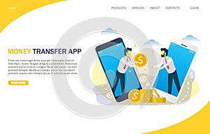 Money transfer vector website landing page design template
