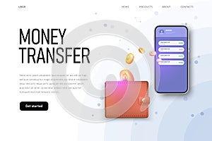 Money transfer from wallet to phone, landing page template,