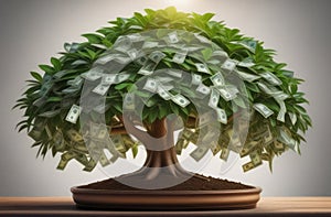 Money Tree of Dollars. Money tree concept with room for text or copy space. Dollar. Bitcoin. Cryptocurrency. AI