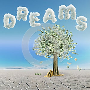 Money tree and dream text clouds