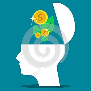 The money tree is in the head. money growth concept. vector illustration Eps