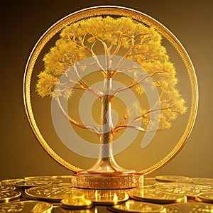 A Money Tree made of golden coins, a representation of investing, wealth growth and business success