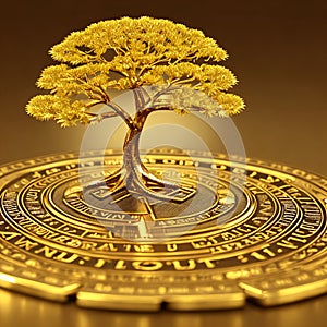 A Money Tree made of golden coins, a representation of investing, wealth growth and business success