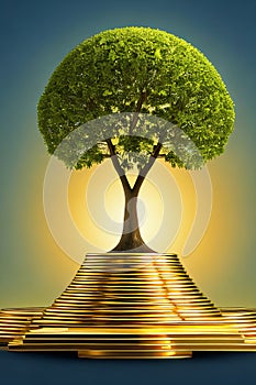 A Money Tree made of golden coins, a representation of investing, wealth growth and business success