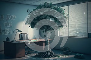 money tree in the office. Saving money and loan for business investment concept. Neural network AI generated