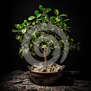 money tree.plant growing step on coins. finance and accounting
