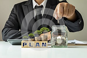 The money tree planting sequence includes a cube labeled PLAN, planning concepts in business finance