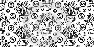 Money tree seamless vector background wealth finance business