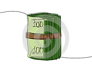 Money twisted into a roll, bribe, redemption, cash, banknotes, dollars, hryvnia, euro color, colored one line art