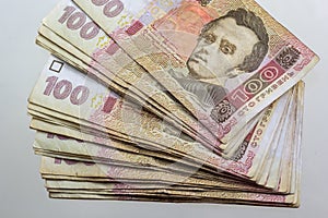 Money of Ukraine hryvnia, hryvnia, grivna, Ukrainian currency -100 hryvnia banknotes pack