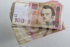 Money of Ukraine hryvnia, hryvnia, grivna, Ukrainian currency -100 hryvnia banknotes pack