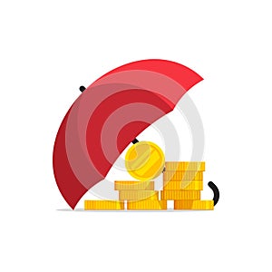 Money under umbrella vector, concept of savings protection financial insurance