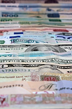 Money, various currencies as a background