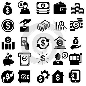 Money vector icons set. Bank card illustration. Dollar collection.