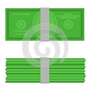 Money vector illustration. Top and ront view single flock of cash flat icon. American dollars, pack, packet. Modern