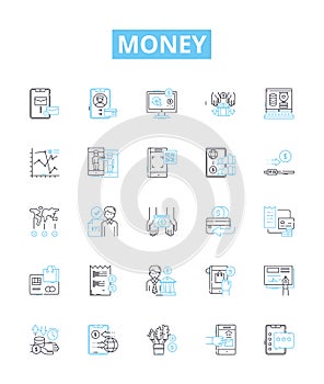 Money vector line icons set. Cash, Funds, Riches, Currency, Capital, Wealth, Dough illustration outline concept symbols