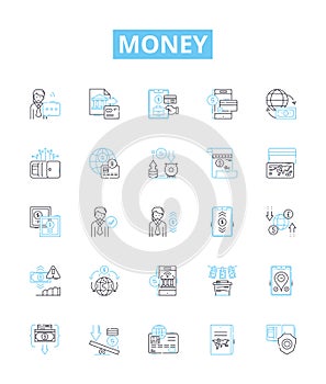 Money vector line icons set. Cash, Funds, Riches, Currency, Capital, Wealth, Dough illustration outline concept symbols