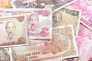 Money from Vietnam, various banknotes