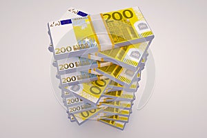 Money vortex of 200 euro notes and financial risks 3D rendering