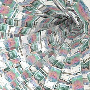 Money vortex of 100 swedish kronor bills