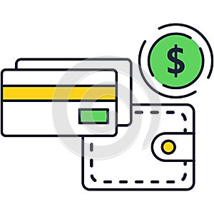 Money wallet for payment icon flat line vector