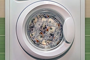 money in washing machine close up