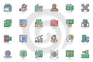 Money web flat line icon. Bundle outline pictogram