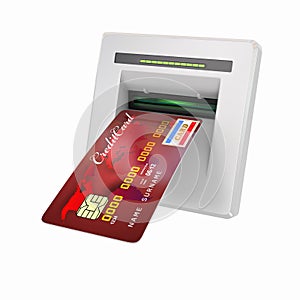 Money withdrawal. ATM and credit or debit card photo