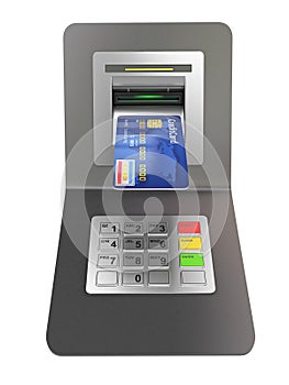 Money withdrawal. ATM and credit or debit card photo