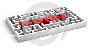 Money word in 3d Maze, maze concept, 3d illustration.