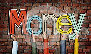 Money Word Concepts and Brick wall Background