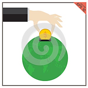 Money world set global vector earth illustration philanthropy