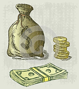Moneybag and coin