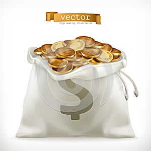 Moneybag and gold coins. Money vector icon photo