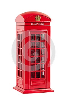 Moneybox representing red british telephone booth