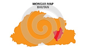 Mongar State and regions map highlighted on Bhutan map