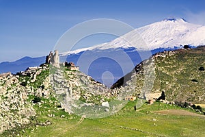 Mongialino's Castle and Etna Volcano photo